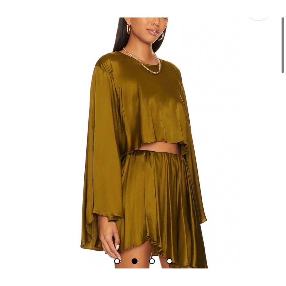 NBD SEEMA OLIVE Satin Matching SET SKIRT And Cropped BLOUSE Size M Revolve